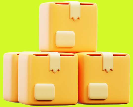 packages Ilustración 3D de cuatro paquetes apilados listos para envío